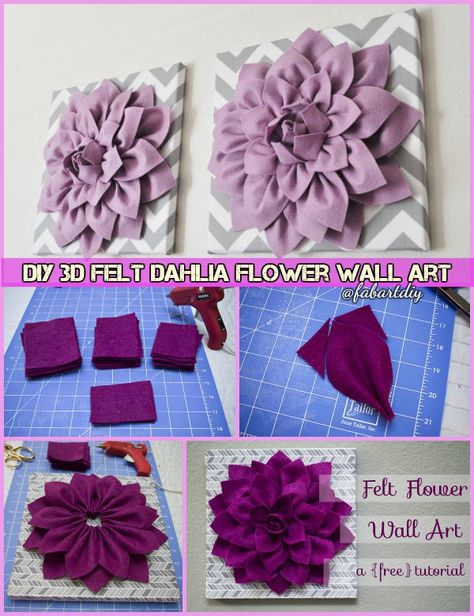 Felt Dahlia, Felt Flower Pillow, Diy Fabric Flowers, Wall Art Tutorial, Felt Flowers Diy, Fabric Flower Tutorial, Bantal Sofa, Felt Craft, Flower Diy