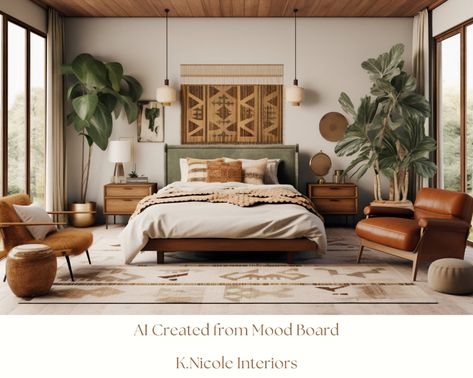 Midcentury Bohemian Mood Board With Links and Color Palette - Etsy Bohemian Mood Board, Earthy Bedroom Aesthetic, Midcentury Boho, Mediterranean Bedroom, Modern Boho Bedroom, Earthy Bedroom, Bedroom Colour Palette, Luxury Bedroom Master, Master Bed