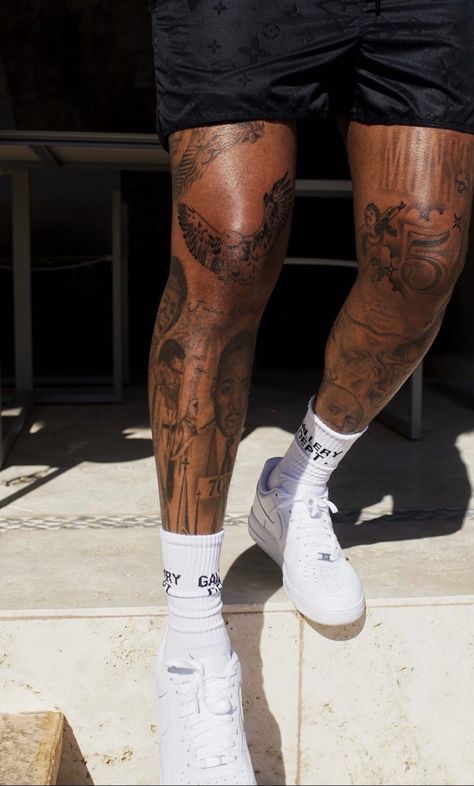 Simple Leg Tattoos, Ankle Tattoo Men, Black People Tattoos, Tattoo Homme, Black Men Tattoos, Lower Leg Tattoos, Shin Tattoo, Tattoo Inspiration Men, Leg Tattoo Men