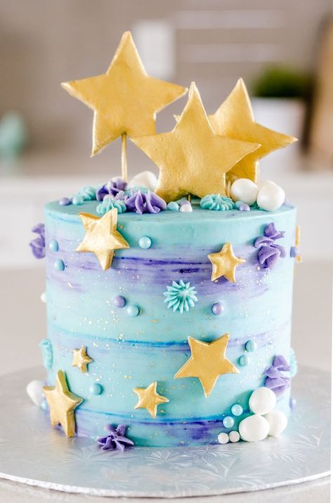 Blue And Purple Cake, Purple Cake, Star Cake, Kolaci I Torte, Gateaux Cake, Occasion Cakes, Drip Cakes, Fancy Cakes, Buttercream Cake