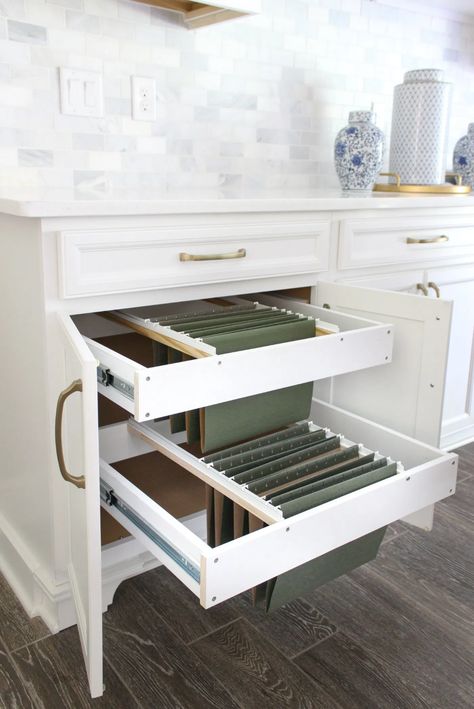 DIY Hanging File Drawer in Kitchen Cabinet - Frills and Drills Home Filing System, Diy File Cabinet, Ikea Pax Closet, Ikea Closet, Diy Rangement, Closet Hacks, Hidden Spaces, File Drawer, Sister Sister