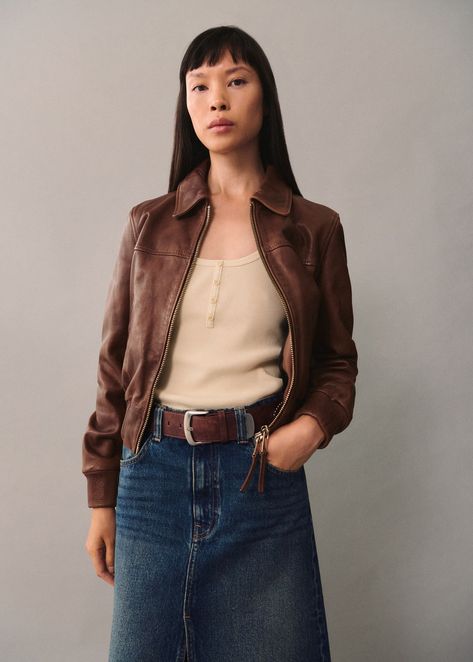 Western collection for Woman 2024 | Mango Ireland Petite Leather Jacket, Autumn Jackets Women, Leather Vest Styling, Cute Fall Jackets For Women, Brown Leather Moto Jacket, Light Brown Leather Jacket Outfit, Dress With Jacket Outfit Classy, Cropped Leather Jacket Outfit, Caramel Leather Jacket