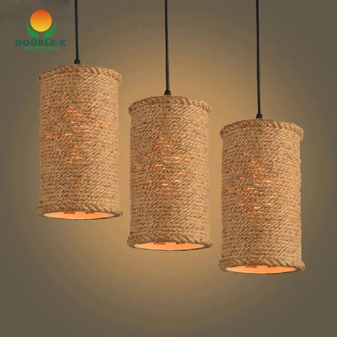 Cylinder Pendant Lights, Lights For Restaurant, Cylindrical Pendant Light, Cylinder Pendant Light, Wicker Pendant Light, Rope Pendant Light, Wooden Lampshade, Modern Restaurant, Multi Light Pendant