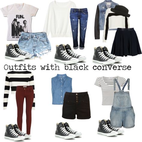 "Outfits with black converse" by eleanorcalderstyleinspired ❤ liked on Polyvore Black Allstars Outfit, Black And White Converse Outfit, Black Converse Outfit Ideas, Outfits With Black Converse, Allstars Converse, Black Converse Outfit, Converse Outfit, Converse Outfits, Black High Top Converse