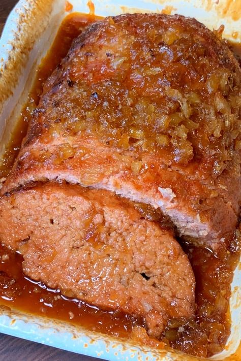 Baked ham loaf with sweet glaze Ham Loaf Recipe Glaze, Ham Meatloaf Recipe, Smoked Ham Balls, Ham Loaf Recipe Pineapple, Ham Loaf Glaze Brown Sugar, Ham Loaf Recipe Simple, Amish Ham Loaf Recipe, The Spruce Eats Recipes, Ham Loaf Recipe