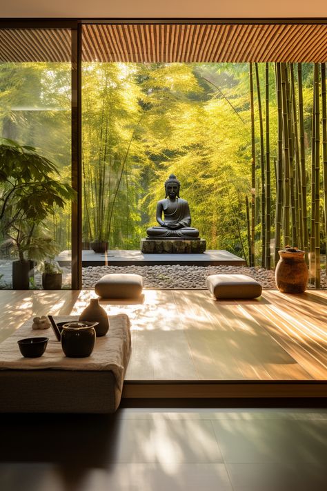 Zen Interior Design, Meditation Room Design, Yoga Room Design, Outdoor Meditation, Zen Interiors, Zen House, Meditation Studio, Meditation Decor, Meditation Rooms