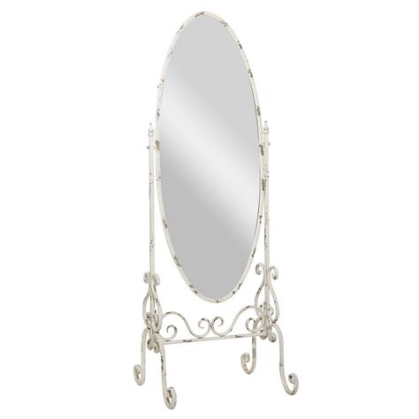 Add height and depth into your open floor space with this expertly designed floor mirror. Give your room an appearance of a larger space with this floor mirror. Add this oval console mirror to your bedroom, vanity or entryway to brighten the area and make it appear more spacious. This item ships in 1 carton. This is a floor whole body mirror. Suitable for indoor use only. Some assembly required. This is a single white colored free standing mirror. Vintage style. Whole Body Mirror, Console Mirror, Vintage Console, Outdoor Entryway, Cheval Mirror, Metal Console, Display Table, Mirror Console, Small Deck