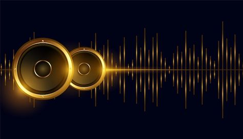 Golden music speaker with equalizer back... | Free Vector #Freepik #freevector #song-background #song-cover #speaker-background #music-design Cover Song Background, Music Banner For Youtube, Speaker Background Design, Youtube Banner Music, Music Banner Design, Cover Music Design, Song Background, Live Music Poster, Music Banner