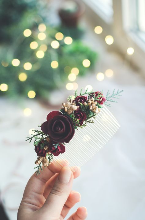 Winter wedding hair accessories, Burgundy gold flower comb, Flower hair comb, Bordeaux hair comb, Flower comb, Flower headpiece, Maroon comb Bordeaux Hair, Christmas Wedding Hair, Bridal Flower Hair Comb, Flower Crown Bridesmaid, Bridal Floral Crown, Flower Crown Bride, Winter Wedding Hair, Flower Hair Accessories Wedding, Fav Products