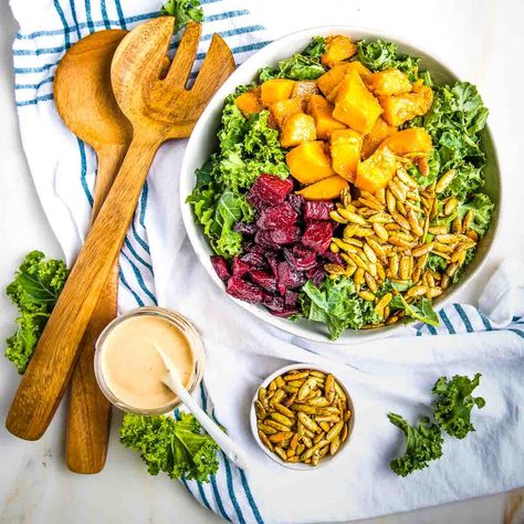 Butternut and Beetroot Salad - Debra Klein Butternut Squash Benefits, Dairy Free Dressing, Butternut Squash Salad, Squash Salad, Beetroot Salad, Toasted Pumpkin Seeds, Roasted Butternut Squash, Roasted Butternut, Thanksgiving Menu