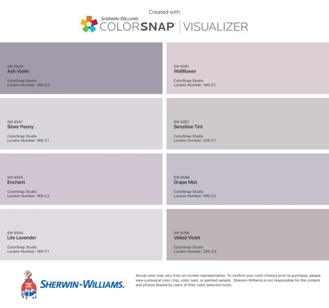 Light Grey With Purple Undertone, Grey Purple Paint Bedroom, Lavender Grey Paint Sherwin Williams, Violet Grey Paint, Purple Gray Paint Behr, Sw 2023 Colors, Subtle Purple Paint Colors, Sw Ash Violet, Light Purple Gray Paint