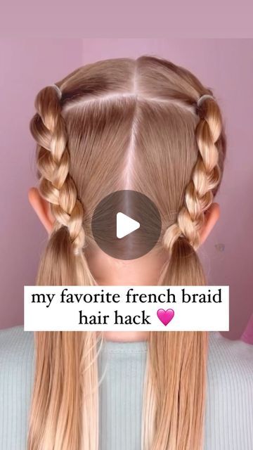 Audrey McClelland on Instagram: "MY FAVORITE FRENCH BRAID HAIR HACK 🩷 If you’re not great at French braiding, this is one of my favorite all-time hairstyles to share with everyone! I’ve never been great at French braiding or Dutch braiding, so I’ve always relied on hair hacks to help me out. This is such a simple one to do and it comes out looking so cute and so pretty! . Use a hair wax stick at the end just to smooth the flyways down. I will share my favorite hair products in my stories and also in my highlights! . #hairhacks #hairhack #hairdo #braidideas #braidinspo #braidinspiration #braid #simplehairstyles #simplehair #simplehairstyle #easyhairstyles #easyhairstyle #easyhairstylesforgirls #cutehairstyles #cutehair #hairvideo #hairideas #hairinspo #hairinspiration #hairvideos #hairidea Girls French Braid Hairstyles, French Braids On Short Hair, French Braid Hairstyles For Kids, Double French Braid Tutorial, Kids French Braids, French Braid Toddler Hair, Easy French Braid Hairstyles, Easy French Braid For Beginners, Backwards Braid