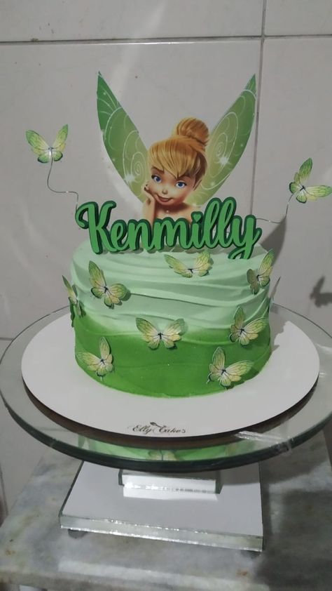 Bolo Tinker Bell, Tinkerbell Birthday Cakes, Tinkerbell Party Theme, Tinkerbell Cake, Butterfly Party Decorations, Tinkerbell Party, Cake Name, Butterfly Party, Fairy Birthday