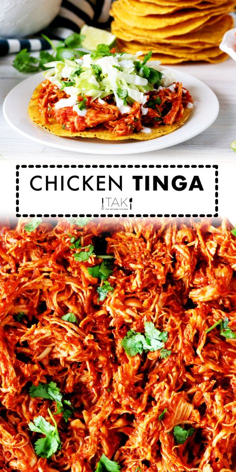 Chicken Tinga Recipe Mexicans, Authentic Tostada Recipes, Chicken Tinga Sauce, Food To Make For Husband, Chicken Tinga Instant Pot, Tinga Sauce Recipe, Chipotle Pepper Chicken, Tinga Recipe Chicken, Chicken Tingas