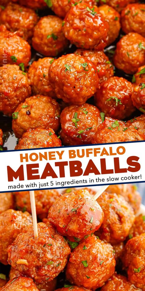 Buffalo Ranch Meatballs Crockpot, Meat Appetizers Crockpot, Honey Buffalo Meatballs Crock Pot, Damn Delicious Meatballs, Buffalo Meatballs Crockpot, Superbowl Food Crockpot, Peach Meatballs Crock Pot, Honey Barbecue Meatballs, Crockpot Gameday Recipes