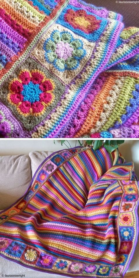 Cosy Stripe Crochet Blanket Ideas – 1001 Patterns Crochet Striped Blanket Pattern, Crocheted Afghans, Striped Crochet Blanket, Scrap Yarn Crochet, Stripe Blanket, Stripe Crochet, Blanket Ideas, Easy Crochet Blanket, Crochet Blanket Afghan