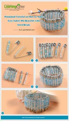 Pandahall Tutorial on How to Make Easy Safety Pin Bracelet with Seed Beads from LC.Pandahall.com Safety Pin Jewelry Patterns, Safety Pin Art, Safety Pin Crafts, Safety Pin Bracelet, Pin Bracelet, Safety Pin Jewelry, Music Paper, Beaded Crafts, Safety Pins