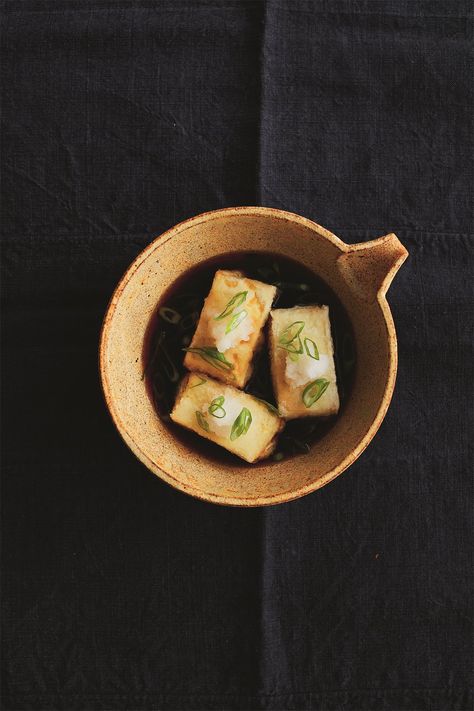 Agedashi Tofu is a guest recipe by Bonnie Chung. I would not dream of eating in an izayaka (Japanese pub) and not ordering this dish. For me, it is compulsory. Outside Japan, I still find excuses to order it, or, even better, to make it at home. Guest Recipes, Agedashi Tofu, Vegetarian Japanese, Tofu Fried, Dashi Broth, Deep Fried Tofu, Bonito Flakes, Easy Starters, Spring Onions