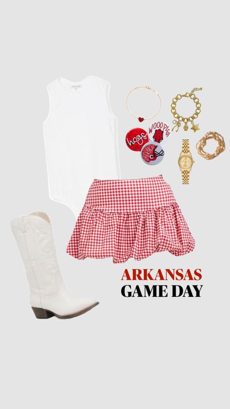 UARK GAME DAY FITS #outfitinspo #outfitinspo #arkansas Game Day Outfit Ole Miss, Arkansas Outfit, Fsu Game Day Outfit, Usc Gameday Outfit, Arkansas Game Day Outfit, Fall Game Day Outfit, Uga Game Day, Game Day Fits, Alabama Game Day