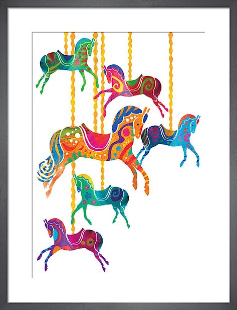 Horses Art, Rajasthani Art, Indian Illustration, Rocking Horses, Horse Art Print, Indian Folk Art, Carousel Horses, Equine Art, Indian Art Paintings