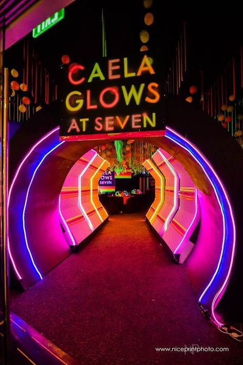 entrance (1) Glow In The Dark Trampoline Party, Glow In The Dark Party Decor, Glow In The Dark Themed Party, Nightclub Party Theme, Glow In The Dark Prom, Rave Birthday Party Ideas, Blacklight Party Decorations, Rave Birthday Party, Neon Themed Party