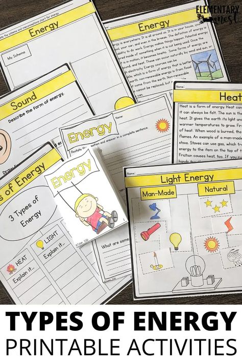 These lessons and activities will make your Energy unit engaging! Help your students learn about the science of energy with these resources. Complete with book recommendations, anchor chart ideas, and more. Check out these tips and tricks for your elementary science class! Energy Activities For Kids Science, Heat Energy Anchor Chart, Types Of Energy Anchor Chart, Energy Transfer Activities, Weather Science Activities, Science Foldables, Teaching Energy, Teaching Weather, Energy Science