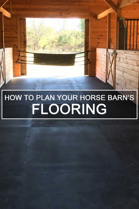 If your barn is not built yet, we recommend considering your floor plan. To make the flooring safer for your horse, start ​by pulling back any bedding and assess the floor. Pawing on a concrete or wood floor can wear down a horse's toes or loosen a shoe, whereas on dirt floors, it creates holes and uneven footing. Another thing to keep your eye on is weaving. Weaving is when... (continue reading) #horsestalls #horsestable #barn #construction #diyproject #horses #equestrian #rammstalls #flooring Horse Stable Design Floor Plans, Concrete Horse Stalls, Horse Stall Footing, Horse Area Ideas, Horse Stall Flooring, Horse Stall Bedding, Horse Barn Stalls Ideas, Barn Flooring Ideas, Horse Barn Layout Floor Plans