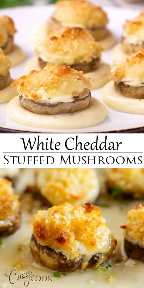 Longhorn Mushrooms, White Cheddar Stuffed Mushrooms, Longhorn Restaurant, White Cheddar Sauce, Copycat Longhorn, Cheddar Sauce, Easy Make Ahead Appetizers, Mushrooms Stuffed, Mushroom Appetizers