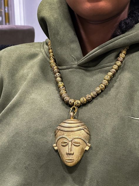 Embrace the art and culture of Africa with our "Ashanti Heritage Brass Mask Necklace. Traditional Masks, Ashanti People, Ethiopian Jewelry, Heritage Brass, Mask Necklace, African Necklace, African Heritage, Dope Jewelry, Spiritual Enlightenment