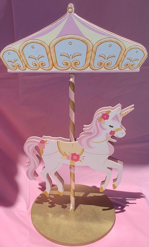 Carousel Party Ideas, Pink Circus Birthday Party, Favor Centerpieces, Carnival Party Centerpieces, Circus Centerpieces, Unicorn Centerpiece, Carousel Birthday Parties, Carousel Party