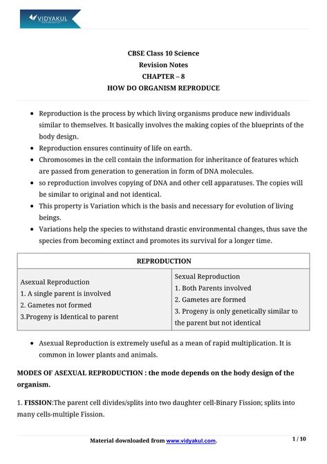 How do Organisms Reproduce? Class 10 Science Notes Part - 1 Class 10 Science How Do Organisms Reproduce Notes, Biology Notes How Do Organism Reproduce, Biology Notes Class 10 How Do Organisms Reproduce, Notes Of How Do Organisms Reproduce, Class 10 Science Notes Biology, Class 8 Science Notes, Class 10 Science Notes, Class 10 Notes, Notes Science