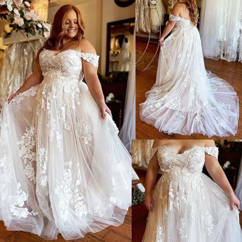 Lace Plus Size Wedding Dresses Off The Shoulder A Line Backless Bridal Gowns | eBay Wedding Ball Gown Plus Size, Wedding Dresses Vintage Plus Size, Plus Size Sweetheart Wedding Dress, Apron Belly Wedding Dress, Wedding Dresses For Heavier Brides, Plus Size Wedding Dress Ideas, Plus Size Wedding Dresses Off Shoulder, Plus Size Off Shoulder Wedding Dress, Cottage Core Wedding Dress Plus Size