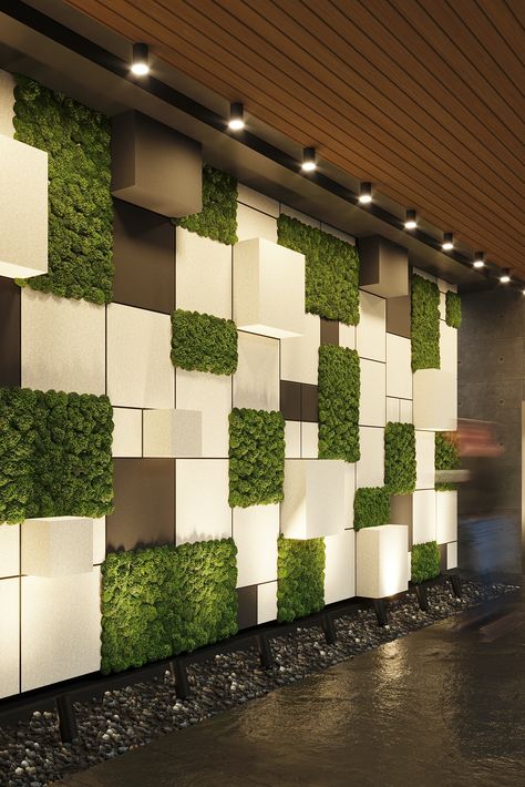 Wall Plants Indoor, Green Wall Design, Artificial Grass Wall, Artificial Green Wall, Garden Wall Designs, Green Walls, Moss Wall, Entrance Design, Wall Decor Design