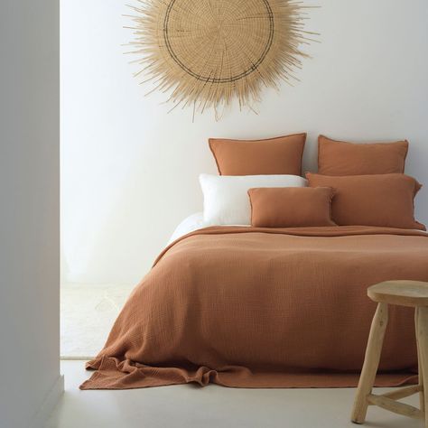 MARSEILLES TERRACOTTA COTTON-GAUZE BEDSPREAD - Bed linens - MAISON D'ÉTÉ - Cotton | MOM Linen Bedspread, Bed Linens, Terra Cotta, Earth Tones, Bed Spreads, Favorite Things List, Bedroom, Bed, Design