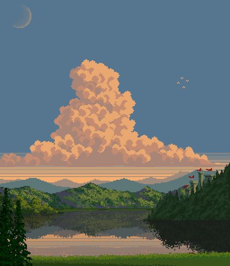 Pixel Art Scenery, Art Scenery, Pixel Art Landscape, Sunset Scenery, Pixel Art Background, Arte 8 Bits, Cool Pixel Art, Art Sunset, Pixel Image