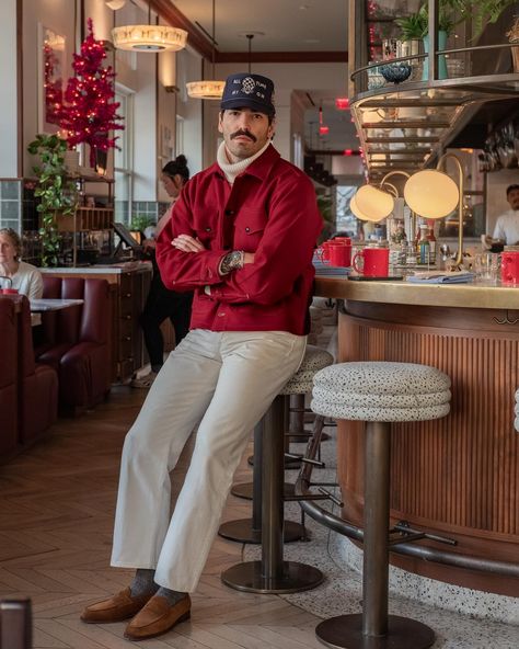 Some photos for @thegoodyvault 📸: @meganadelaide • • • #vintagemenswear #menswearfashion #selfiemirror #mensclothings #outfitselfie… | Instagram Red Hat Outfit, Hat Outfit Men, Jacket Levis, Vintage Notes, Levis Vintage, Vintage Pants, Outfits With Hats, Red Hats, Vintage Jacket