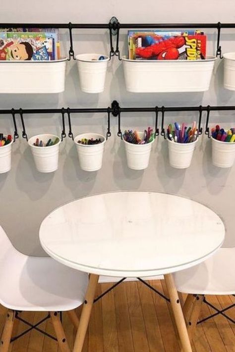 We'll show you how you can set up a kids art station and organize their art supplies. These clever kids art storage ideas will turn piles of art supplies into an organized arts station.1 Kids Art Area, Kids Art Corner, Kids Art Station, Kids Art Storage, Creative Playroom, Playroom Storage Ideas, Playroom Organization Ideas, Kids Art Table, Kids Craft Tables