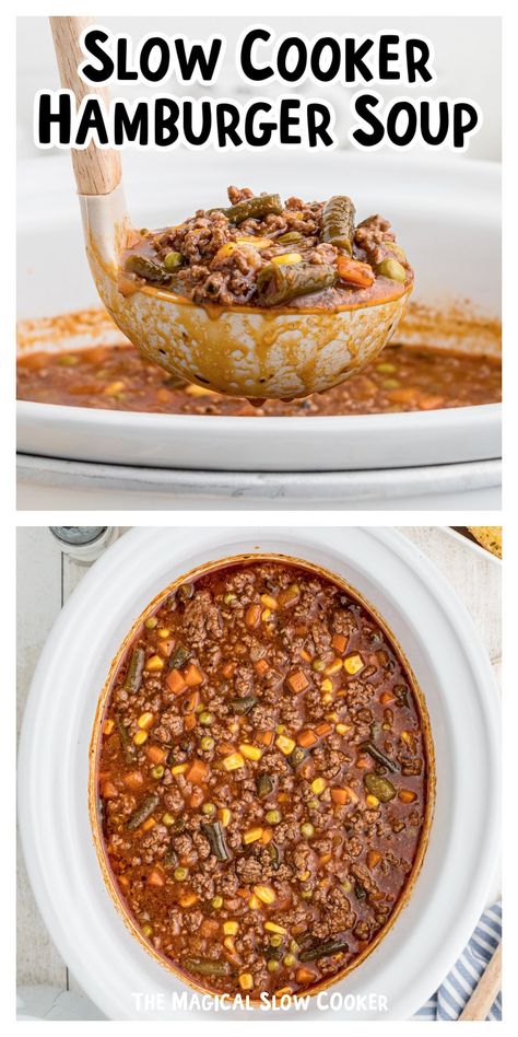 Slow Cooker Hamburger Soup, Slow Cooker Hamburger, Easy Hamburger Soup, Frozen Mixed Vegetables, Magical Slow Cooker, The Magical Slow Cooker, Beef Soup Recipes, Soup With Ground Beef, Easy Crockpot Dinners