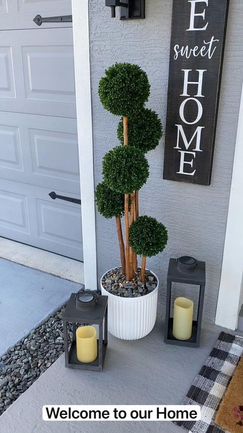 Welcome to our Home, spring decor on front porch and in entryway in 2022 | Front porch decorating, Front entrance decor, Small porch decorating Porch Decorating Ideas For Summer, Apartment Front Door Decor, Outdoor Entryway Decor, Front Entrance Decor, Front Door Planters, Small Porch Decorating, Outdoor Entryway, Entry Decor, Casa Country