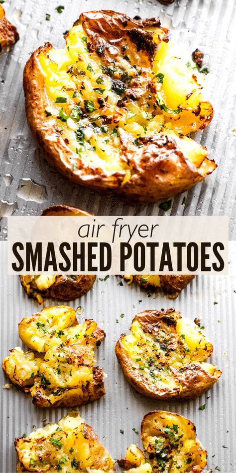 Art Fryer Recipes, Air Fryer Dorm Recipes, Air Fryer Smashed Potatoes, Potatoes In The Air Fryer, New Air Fryer Recipes, Air Fryer Recipes Snacks, Smashed Potatoes Recipe, Crispy Smashed Potatoes, Air Fryer Oven Recipes