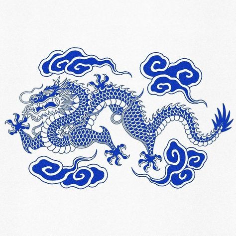 Chinese Dragon Illustration, Dragon Poster, Eastern Dragon, Chinese Folk Art, Dragon Graphic, Chinese Tattoo, Dragon Illustration, Japanese Dragon, Japanese Tattoo Art