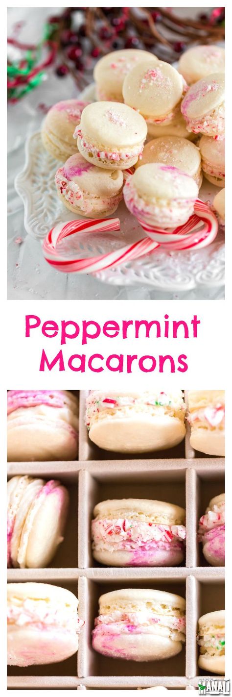 Peppermint Macarons Recipe Peppermint Macarons, Christmas Cookies Ideas, Peppermint Buttercream, Macarons Recipe Easy, Peppermint Recipes, Coconut Dessert, Cookie Platter, Delicious Christmas Cookies, Macaron Cookies