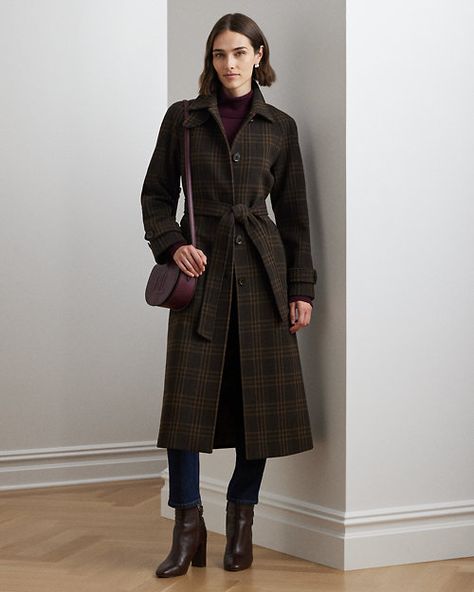 Plaid Belted Wool-Blend Coat Wool Coats For Women, October Country, Ralph Lauren Plaid, Wool Coats, Swimwear Dress, Brown Plaid, Wool Blend Coat, Wool Plaid, Clothes Collection