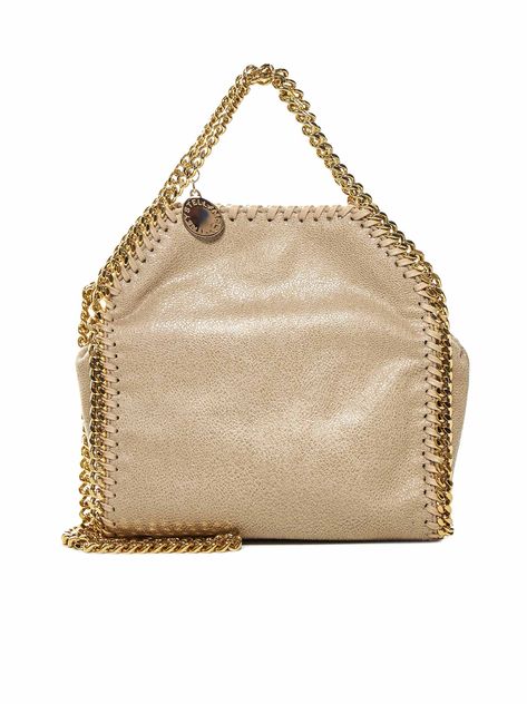 100% Polyester Beige Bags, Falabella Bag, Stella Mc, Stella Mccartney Falabella, Stella Mccartney Bag, Beige Bag, Vegan Clothing, Gold Bag, Stockholm Fashion