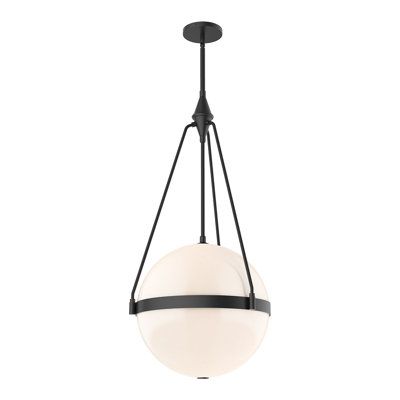 Various elements working in perfect balance are exactly what Harmony is. Suspended within our lavish frame, all held by contrasting arms, creating a classic and serene fixture. Shade Color: Opal, Finish: Matte Black | Alora Mood Harmony 4 - Light Sphere Globe Chandelier Metal in Black | 35.75 H x 17.5 W x 17.5 D in | Wayfair Glass Canopy, Globe Chandelier, Black Pendant Light, Water Glass, Black Chandelier, Globe Lights, Glass Color, Glass Pendant Light, Sloped Ceiling