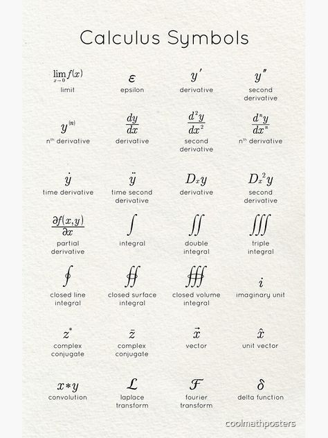 "Calculus Symbols" Canvas Print by coolmathposters | Redbubble Calculus Symbols, Teaching Math Strategies, Learn Physics, Learning Mathematics, Math Tutorials, Study Flashcards, Effective Study Tips, Math Notes, Basic Math Skills