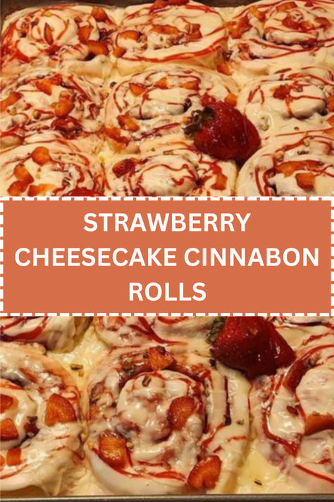 "Indulge in the delightful fusion of sweet and tangy with our Strawberry Cheesecake Cinnabon Rolls! 🍓✨ These soft, cinnamon-infused treats are generously filled with a rich blend of cream cheese and fresh strawberry compote, making them perfect for brunch or dessert. Pin this recipe for a mouthwatering experience! #StrawberryCheesecake #CinnabonRolls #SweetIndulgence" Marshmallow Cinnamon Rolls, Strawberry Cheesecake Cinnamon Rolls Easy, Desserts For Bible Study, Strawberry Cheesecake Rolls Recipe, Strawberry Cinnamon Rolls Recipe, Strawberry Cream Cheese Rolls, Strawberry Cheesecake Cinnamon Rolls, Savory Cinnamon Rolls, Strawberry Cinnamon Roll