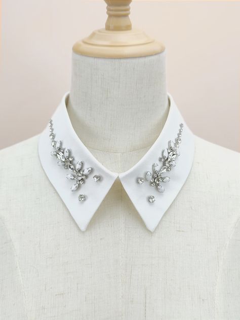 White  Collar  Fabric   Embellished   Women Accessories Neck Ruffle Collar, Diy Earrings Materials, Beaded Decor, Bead Decor, False Collar, Embellished Denim Jacket, Pearl Collar, Fashion Moodboard, Embellished Collar