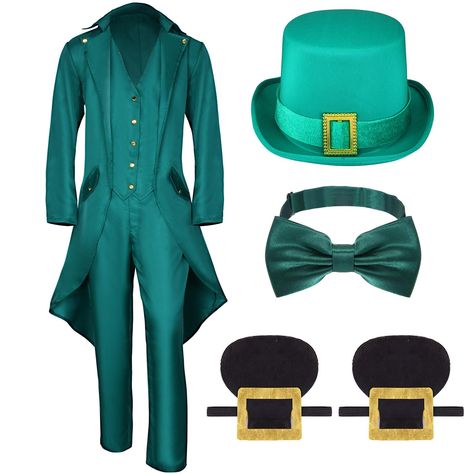 PRICES MAY VARY. Leprechauns Costume for Men: this leprechauns outfit accessories set including a leprechauns hat, a green leprechaun tailcoat, a bow tie, a pair of leprechaun pants and a pair of shoe buckles; Dress you up with these Irish leprechauns costume accessories on St. Patrick's day, Halloween, new years and more holiday Reliable Material: the leprechaun tailcoat are made of quality polyester material which is comfortable and beautiful; The green leprechaun pants are made of polyester m Irish Outfit, Irish Costumes, Leprechaun Costume, Irish Clothing, Costume Green, The Leprechaun, Costume For Men, St Patrick's Day Costumes, Irish Leprechaun