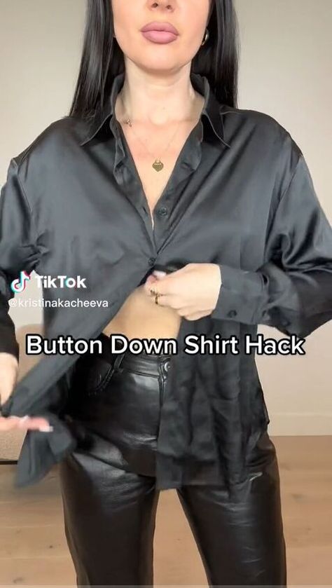 How To Wear Short Sleeve Button Up Shirt, Button Up Going Out Outfit, How To Wear A Black Button Up Shirt, Button Up Shirt Crop Top, Button Up Into Crop Top, Button Down Going Out Outfit, Dressing Up A Button Down Shirt, Styling Black Button Up Shirt, Button Down Tie Front Shirt Outfit